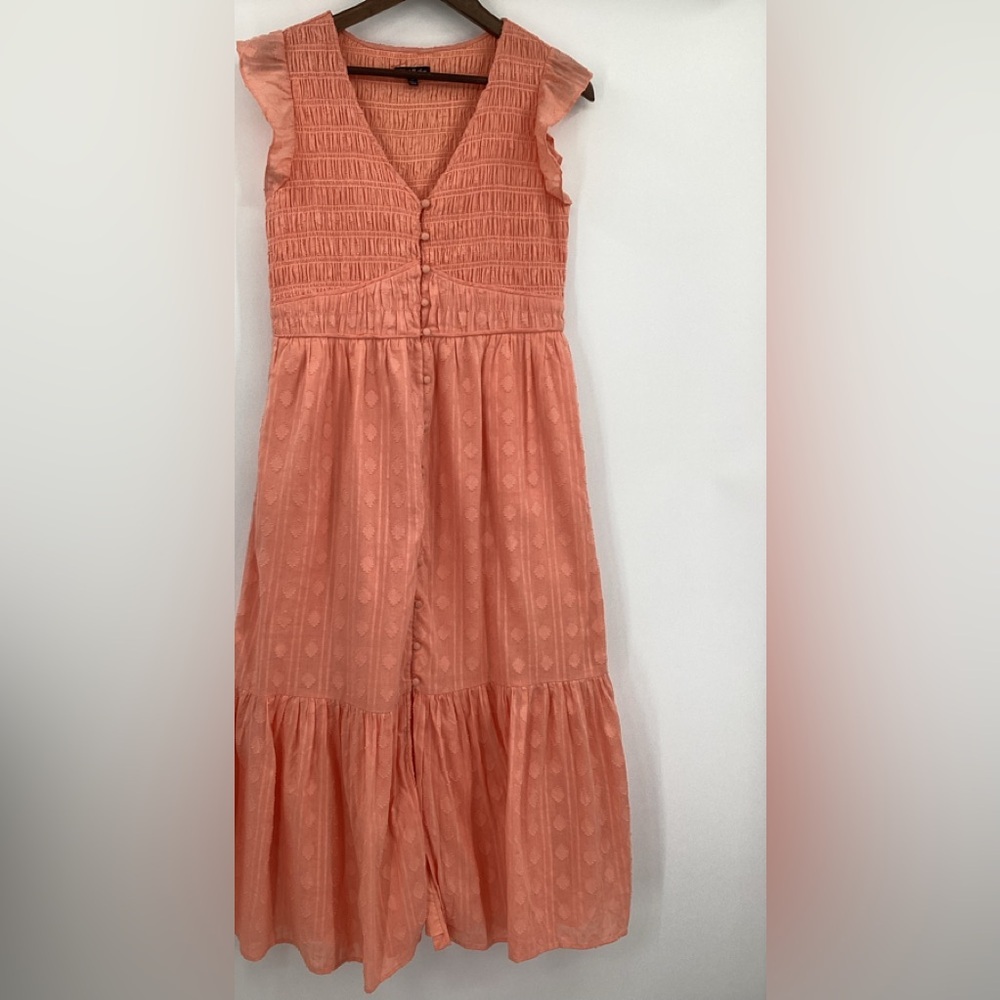Sleeveless Smocked Coral Maxi Dress for Girls - Picture 2 of 11